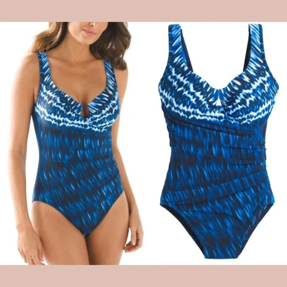 NEW $166 Miraclesuit [ 10 US ] Indigo Go Escape One‎ Piece Swimsuit Blue #7039